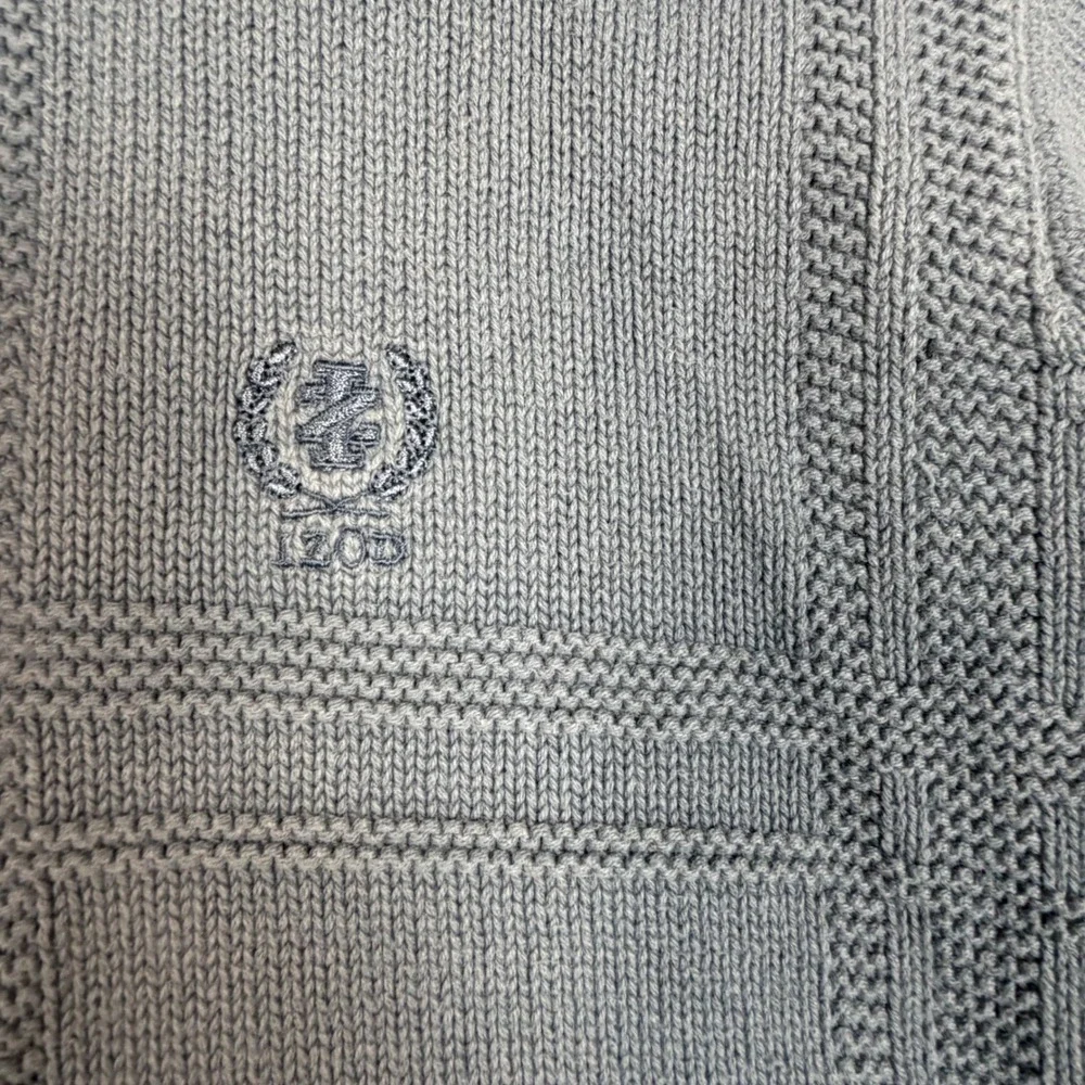 VTG Izod Mens Size Large‎ LT Light Blue Cotton Windowpane Grid Crewneck Sweater